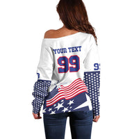 USA Ice Hockey Custom Off Shoulder Sweater Flag Sporty Style