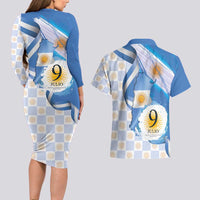 Argentina Independence Day Couples Matching Long Sleeve Bodycon Dress and Hawaiian Shirt - Día de la Independencia Brush and Grunge Style