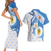Argentina Independence Day Couples Matching Short Sleeve Bodycon Dress and Hawaiian Shirt - Día de la Independencia Brush and Grunge Style