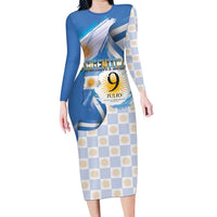 Argentina Independence Day Family Matching Long Sleeve Bodycon Dress and Hawaiian Shirt - Día de la Independencia Brush and Grunge Style
