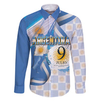 Argentina Independence Day Family Matching Off The Shoulder Long Sleeve Dress and Hawaiian Shirt - Día de la Independencia Brush and Grunge Style