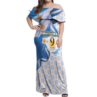 Argentina Independence Day Off Shoulder Maxi Dress - Día de la Independencia Brush and Grunge Style