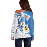 Argentina Independence Day Off Shoulder Sweater - Día de la Independencia Brush and Grunge Style