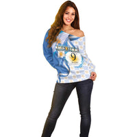 Argentina Independence Day Off Shoulder Sweater - Día de la Independencia Brush and Grunge Style