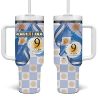 Argentina Independence Day Tumbler With Handle - Día de la Independencia Brush and Grunge Style