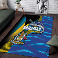 Bahamas Independence Day Area Rug National Flag Style with Blue Marlin and Emblem