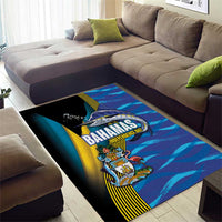 Bahamas Independence Day Area Rug National Flag Style with Blue Marlin and Emblem