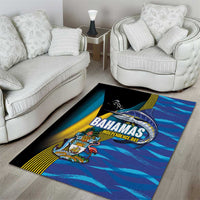 Bahamas Independence Day Area Rug National Flag Style with Blue Marlin and Emblem