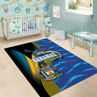 Bahamas Independence Day Area Rug National Flag Style with Blue Marlin and Emblem