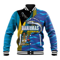 Bahamas Independence Day Baseball Jacket National Flag Style with Blue Marlin and Emblem