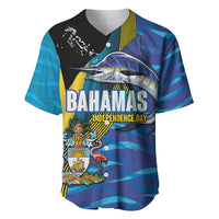 Bahamas Independence Day Baseball Jersey National Flag Style with Blue Marlin and Emblem