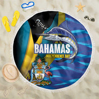 Bahamas Independence Day Beach Blanket National Flag Style with Blue Marlin and Emblem
