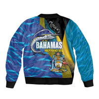 Bahamas Independence Day Bomber Jacket National Flag Style with Blue Marlin and Emblem