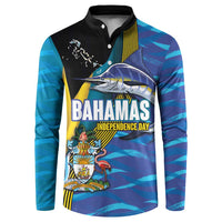 Bahamas Independence Day Button Sweatshirt National Flag Style with Blue Marlin and Emblem