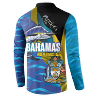 Bahamas Independence Day Button Sweatshirt National Flag Style with Blue Marlin and Emblem