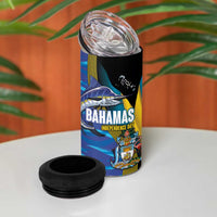 Bahamas Independence Day 4 in 1 Can Cooler Tumbler National Flag Style with Blue Marlin and Emblem