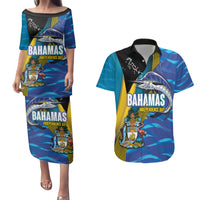 Bahamas Independence Day Couples Matching Puletasi and Hawaiian Shirt National Flag Style with Blue Marlin and Emblem