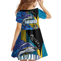 Bahamas Independence Day Family Matching Off The Shoulder Long Sleeve Dress and Hawaiian Shirt National Flag Style with Blue Marlin and Emblem