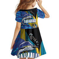 Bahamas Independence Day Family Matching Off Shoulder Maxi Dress and Hawaiian Shirt National Flag Style with Blue Marlin and Emblem