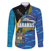 Bahamas Independence Day Family Matching Off Shoulder Maxi Dress and Hawaiian Shirt National Flag Style with Blue Marlin and Emblem