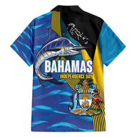 Bahamas Independence Day Family Matching Puletasi and Hawaiian Shirt National Flag Style with Blue Marlin and Emblem