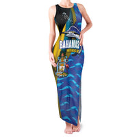 Bahamas Independence Day Family Matching Tank Maxi Dress and Hawaiian Shirt National Flag Style with Blue Marlin and Emblem