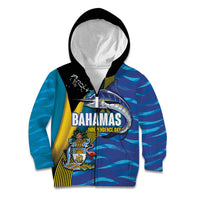 Bahamas Independence Day Kid Hoodie National Flag Style with Blue Marlin and Emblem