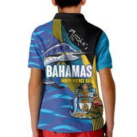 Bahamas Independence Day Kid Polo Shirt National Flag Style with Blue Marlin and Emblem