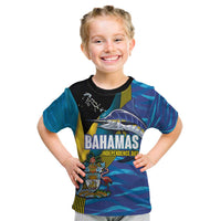 Bahamas Independence Day Kid T Shirt National Flag Style with Blue Marlin and Emblem