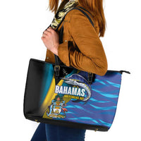 Bahamas Independence Day Leather Tote Bag National Flag Style with Blue Marlin and Emblem