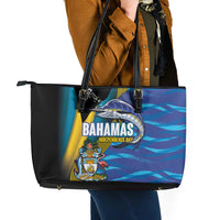 Bahamas Independence Day Leather Tote Bag National Flag Style with Blue Marlin and Emblem
