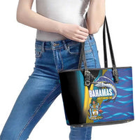 Bahamas Independence Day Leather Tote Bag National Flag Style with Blue Marlin and Emblem