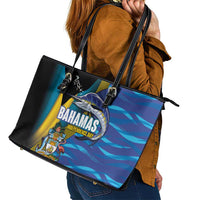 Bahamas Independence Day Leather Tote Bag National Flag Style with Blue Marlin and Emblem