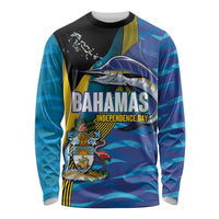 Bahamas Independence Day Long Sleeve Shirt National Flag Style with Blue Marlin and Emblem