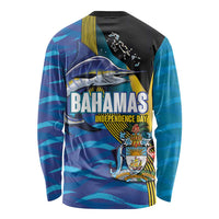 Bahamas Independence Day Long Sleeve Shirt National Flag Style with Blue Marlin and Emblem