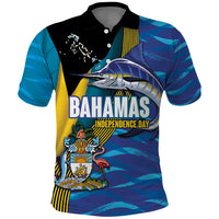 Bahamas Independence Day Polo Shirt National Flag Style with Blue Marlin and Emblem