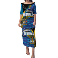 Bahamas Independence Day Puletasi National Flag Style with Blue Marlin and Emblem