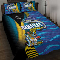 Bahamas Independence Day Quilt Bed Set National Flag Style with Blue Marlin and Emblem