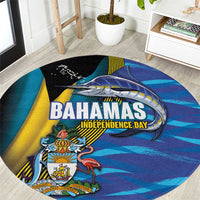 Bahamas Independence Day Round Carpet National Flag Style with Blue Marlin and Emblem
