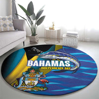 Bahamas Independence Day Round Carpet National Flag Style with Blue Marlin and Emblem