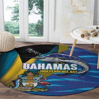 Bahamas Independence Day Round Carpet National Flag Style with Blue Marlin and Emblem
