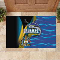Bahamas Independence Day Rubber Doormat National Flag Style with Blue Marlin and Emblem