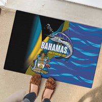 Bahamas Independence Day Rubber Doormat National Flag Style with Blue Marlin and Emblem