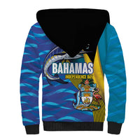 Bahamas Independence Day Sherpa Hoodie National Flag Style with Blue Marlin and Emblem