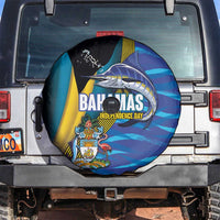 Bahamas Independence Day Spare Tire Cover National Flag Style with Blue Marlin and Emblem