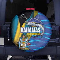 Bahamas Independence Day Spare Tire Cover National Flag Style with Blue Marlin and Emblem
