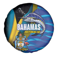 Bahamas Independence Day Spare Tire Cover National Flag Style with Blue Marlin and Emblem