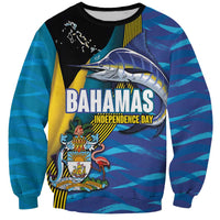 Bahamas Independence Day Sweatshirt National Flag Style with Blue Marlin and Emblem