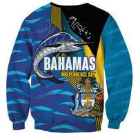 Bahamas Independence Day Sweatshirt National Flag Style with Blue Marlin and Emblem