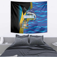 Bahamas Independence Day Tapestry National Flag Style with Blue Marlin and Emblem
